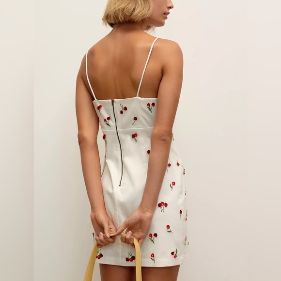 Anthropologie Dress The Brynne 3D Spaghetti Strap by Maeve White Cherries Size 8 - Picture 4 of 16